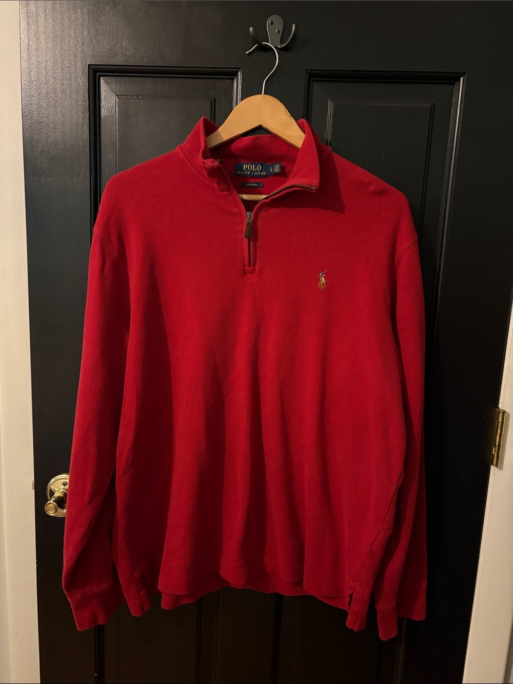 Polo by Ralph Lauren Men’s Red Half-Zip Mock Cotton Collar Sweater